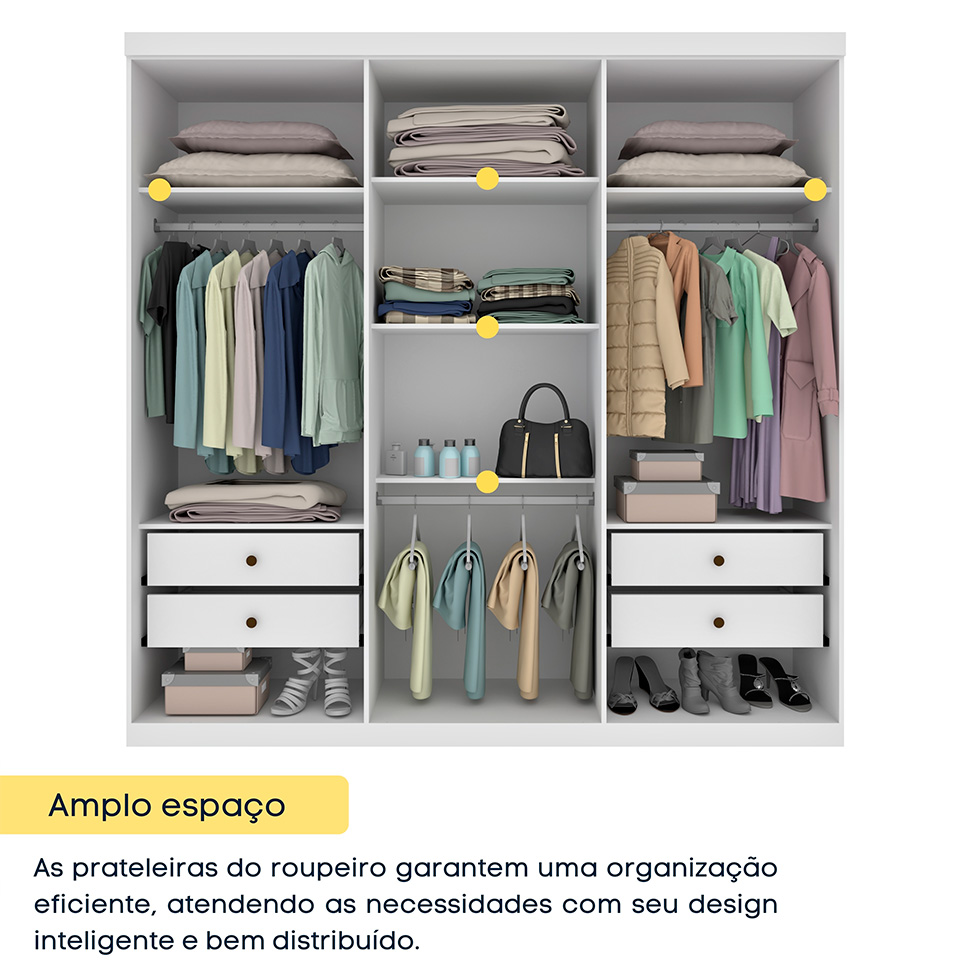 Guarda-Roupa Casal Paradiso sem Pés 6 Portas 4 Gavetas Neve 219 cm