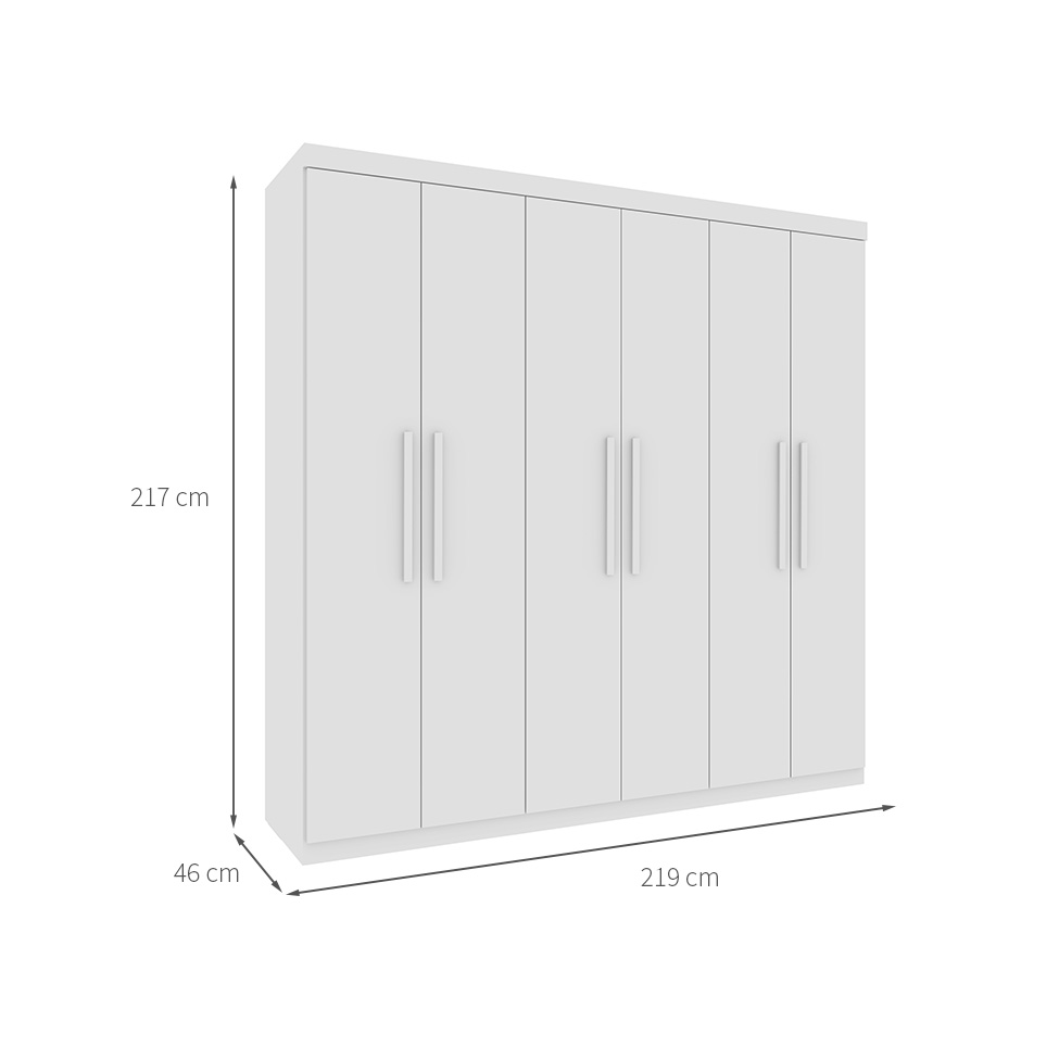 Guarda-Roupa Casal Paradiso sem Pés 6 Portas 4 Gavetas Neve 219 cm