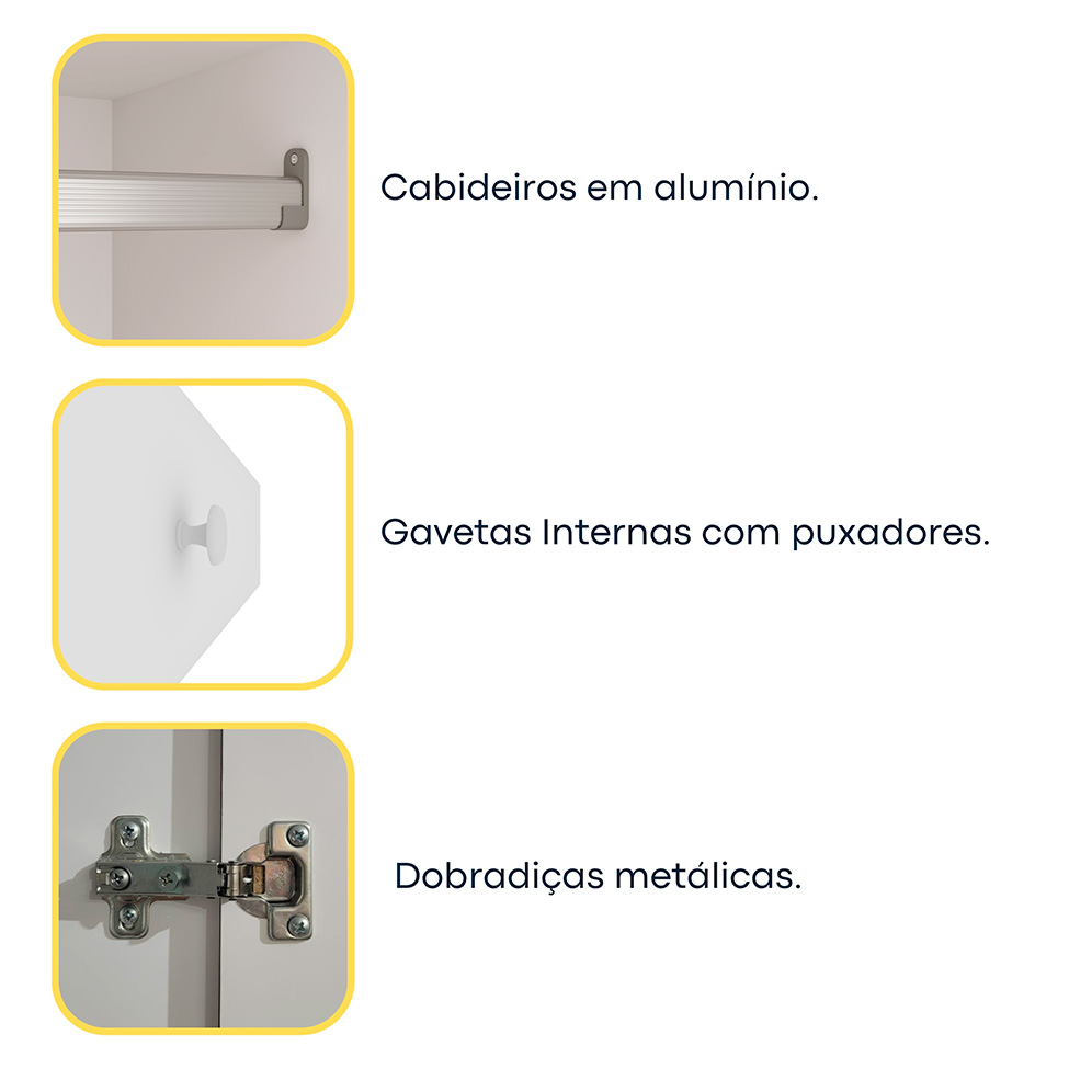Guarda-Roupa Casal Paradiso sem Pés 6 Portas 4 Gavetas Neve 219 cm