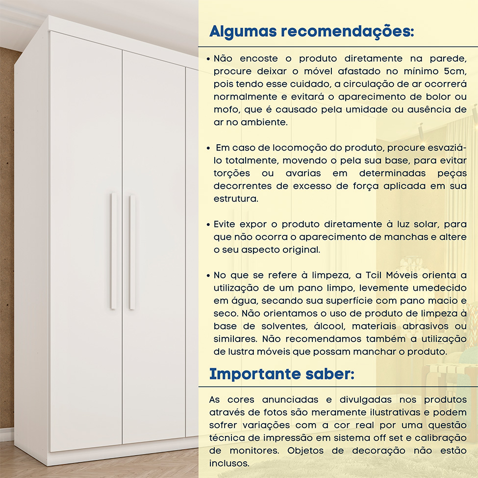 Guarda-Roupa Casal Paradiso sem Pés 6 Portas 4 Gavetas Neve 219 cm