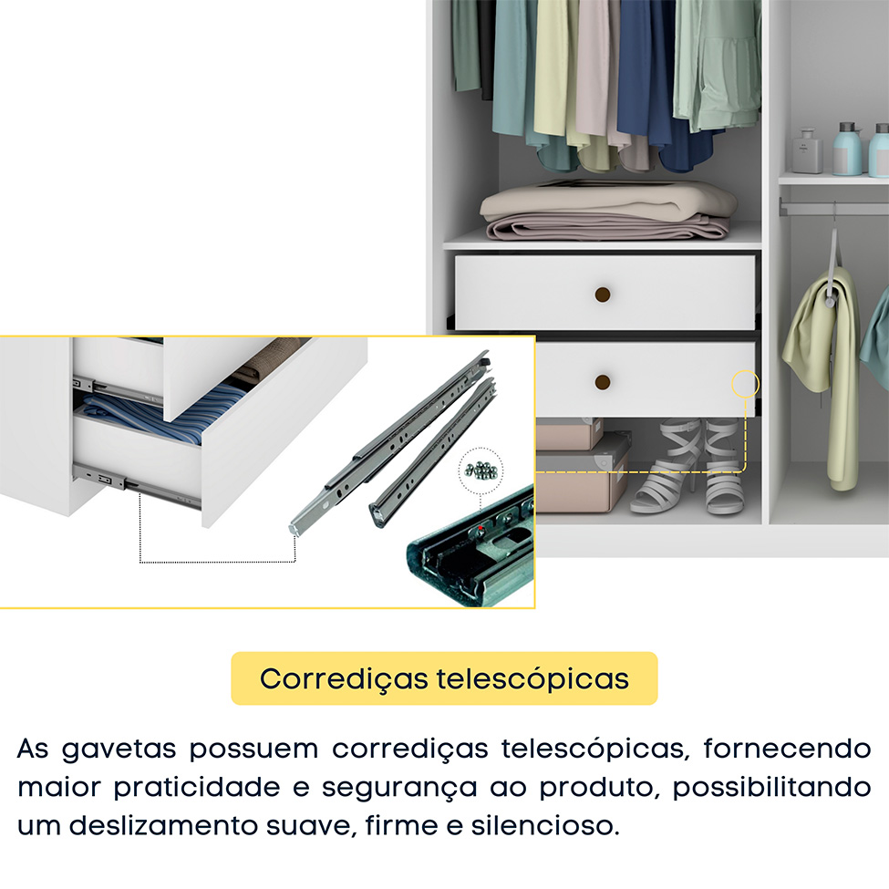 Guarda-Roupa Casal Paradiso sem Pés 6 Portas 4 Gavetas Neve 219 cm