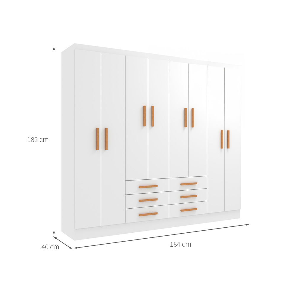 Guarda-Roupa Casal Paris 8 Portas 6 Gavetas Branco