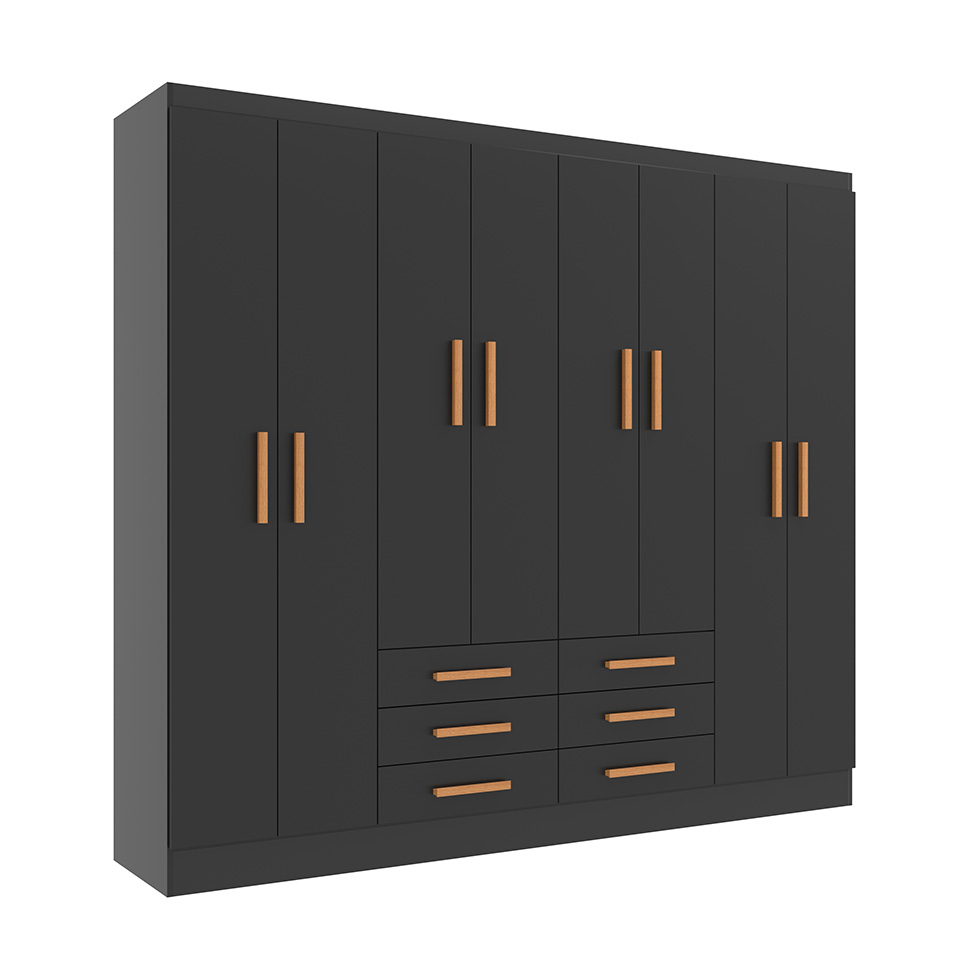 Guarda-Roupa Casal Paris 8 Portas 6 Gavetas Preto
