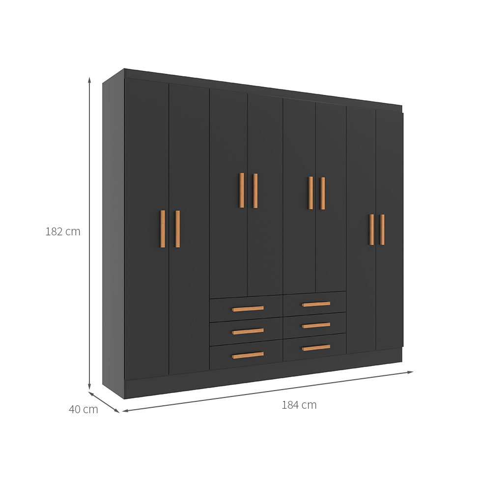 Guarda-Roupa Casal Paris 8 Portas 6 Gavetas Preto