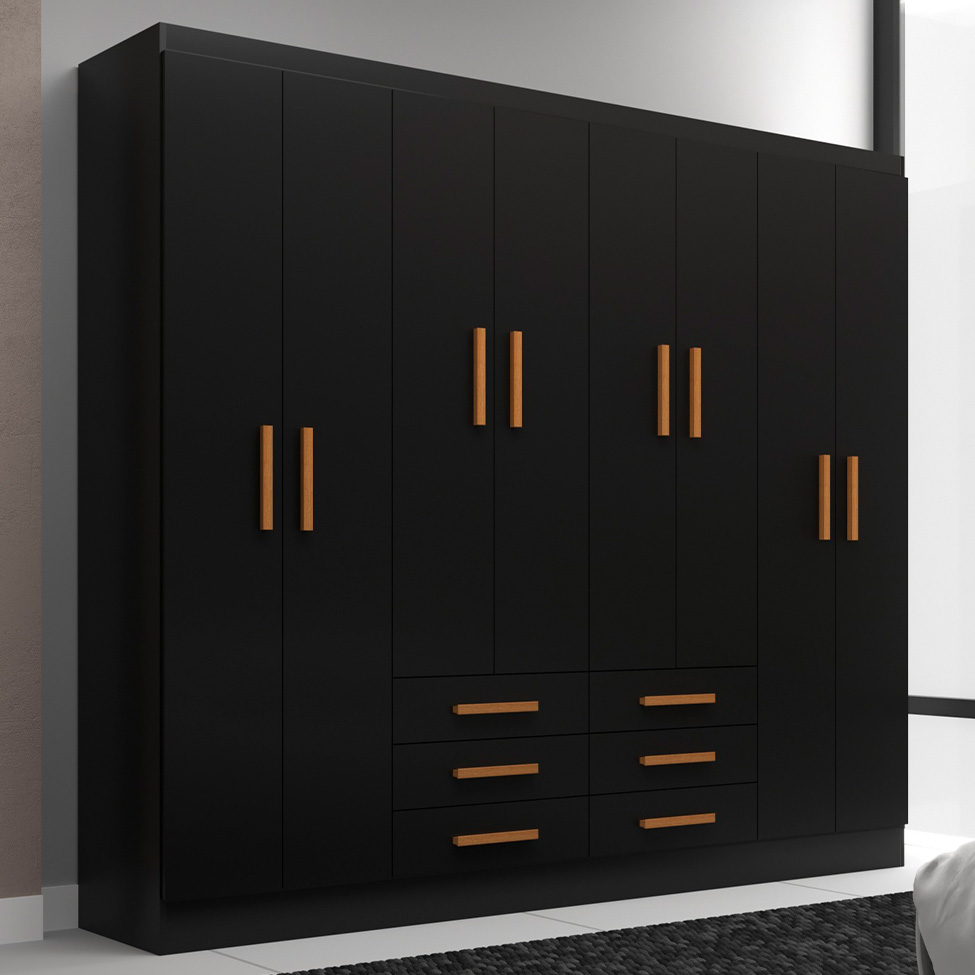 Guarda-Roupa Casal Paris 8 Portas 6 Gavetas Preto