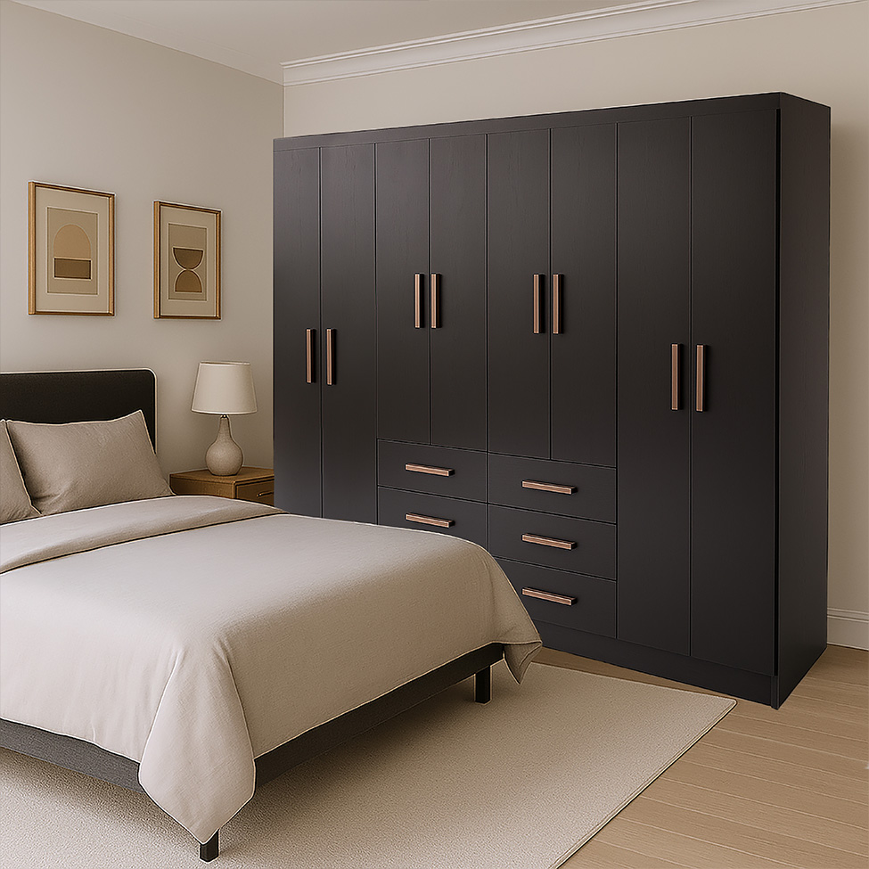 Guarda-Roupa Casal Paris 8 Portas 6 Gavetas Preto