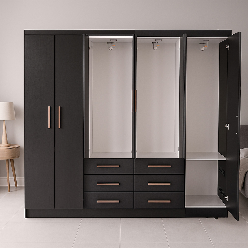 Guarda-Roupa Casal Paris 8 Portas 6 Gavetas Preto