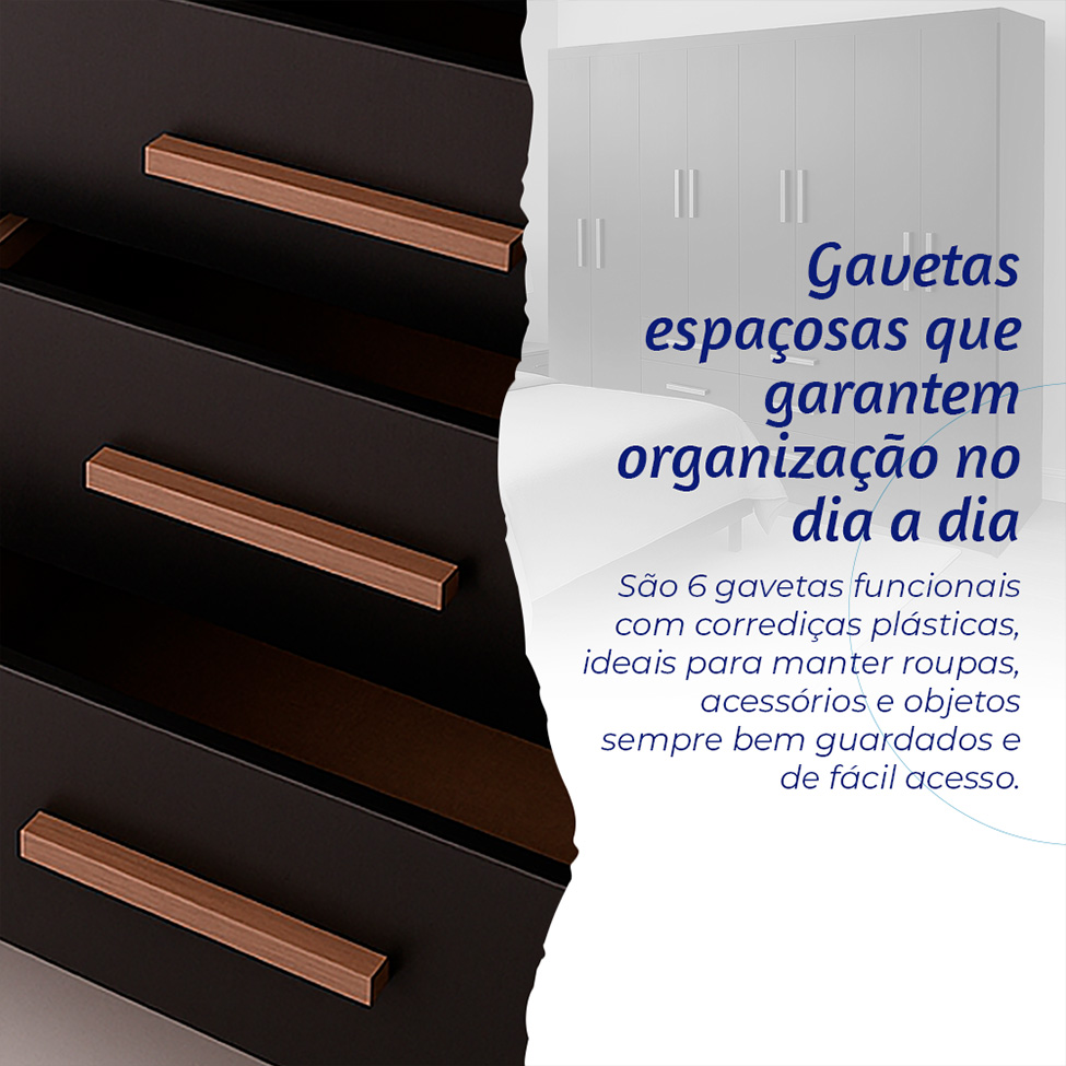 Guarda-Roupa Casal Paris 8 Portas 6 Gavetas Preto