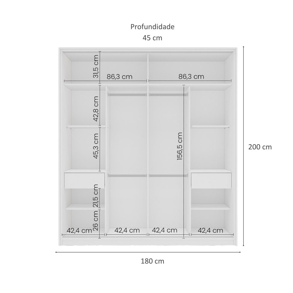 Guarda-Roupa Casal Porto 2 Portas 2 Gavetas Branco e Azul