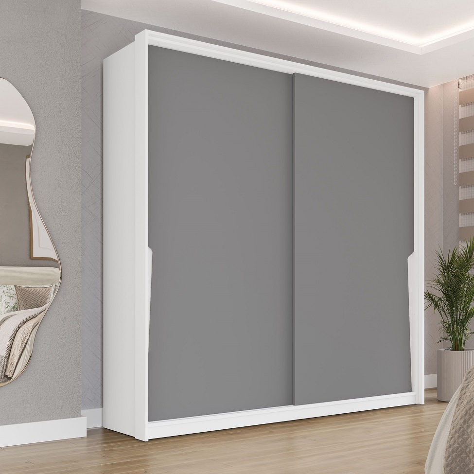Guarda-Roupa Casal Porto 2 Portas 2 Gavetas Branco e Cinza