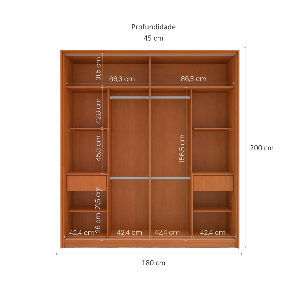 Guarda-Roupa Casal Porto 2 Portas 2 Gavetas Freijó e Azul
