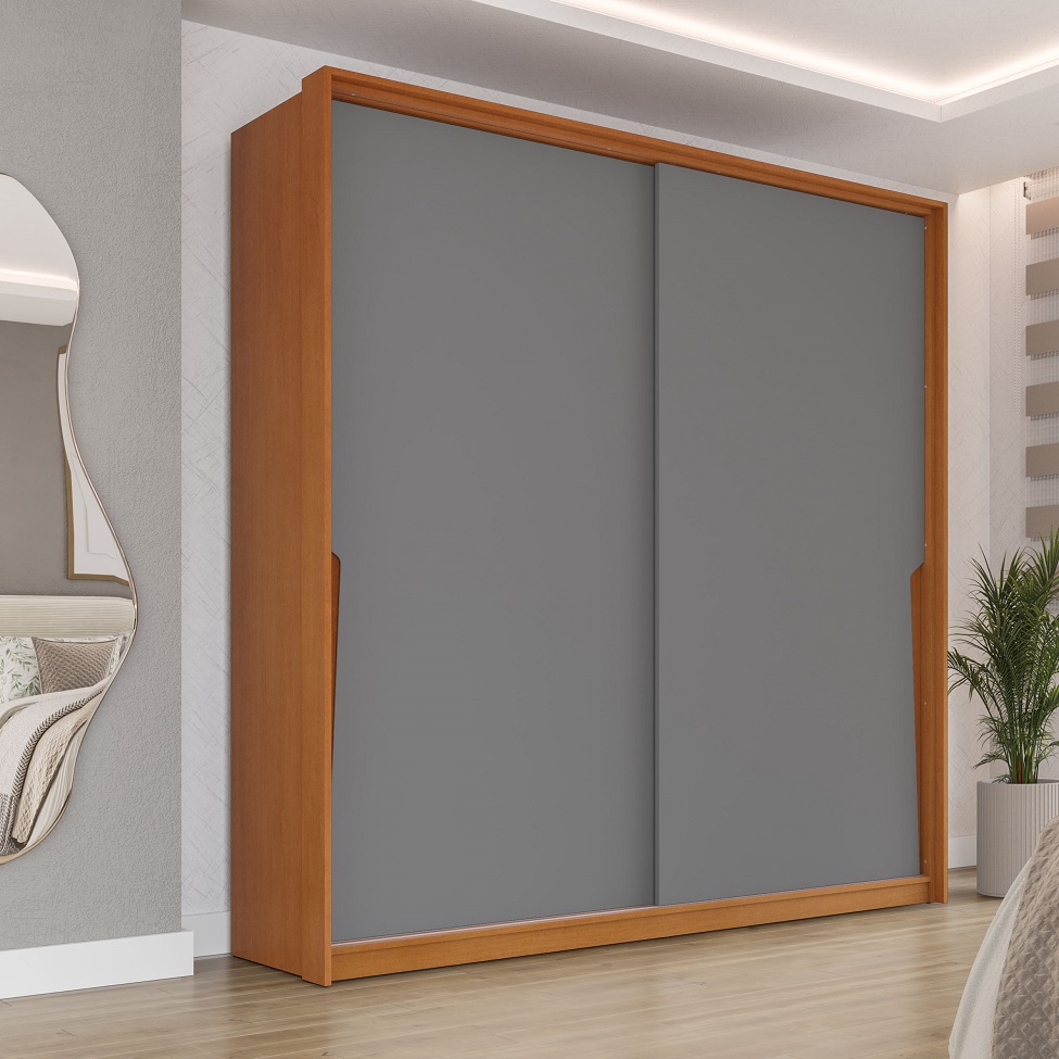 Guarda-Roupa Casal Porto 2 Portas 2 Gavetas Freijó e Cinza