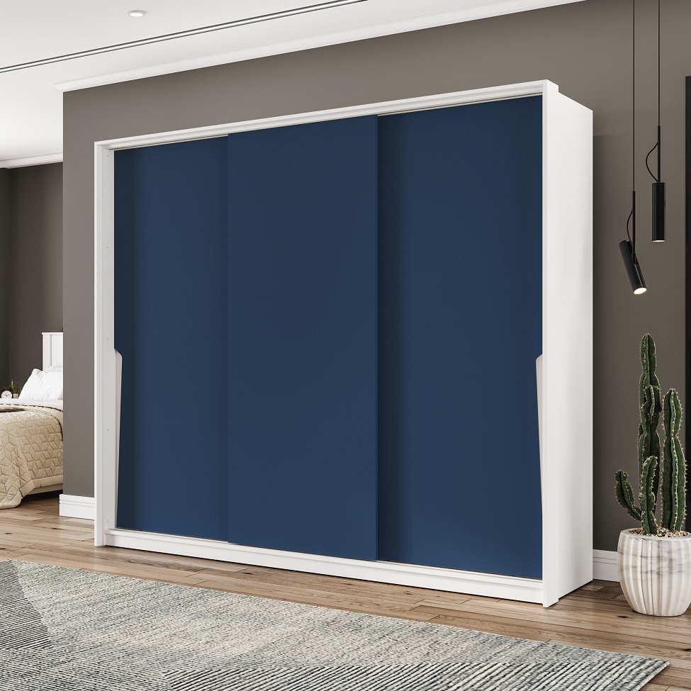 Guarda-Roupa Casal Porto 3 Portas 4 Gavetas Branco e Azul
