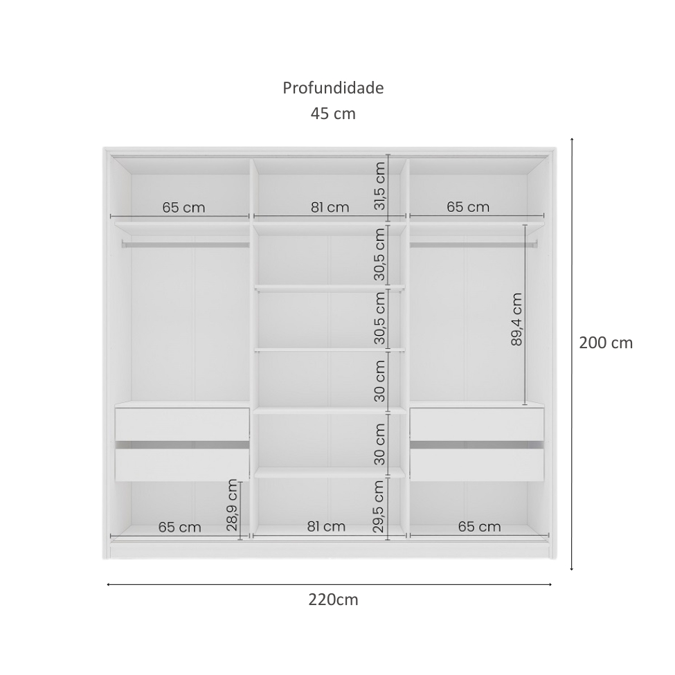 Guarda-Roupa Casal Porto 3 Portas 4 Gavetas Branco e Azul