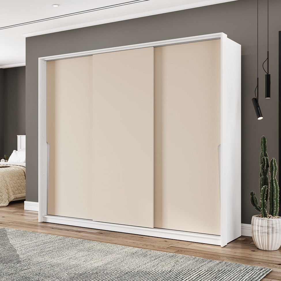 Guarda-Roupa Casal Porto 3 Portas 4 Gavetas Branco e Creme