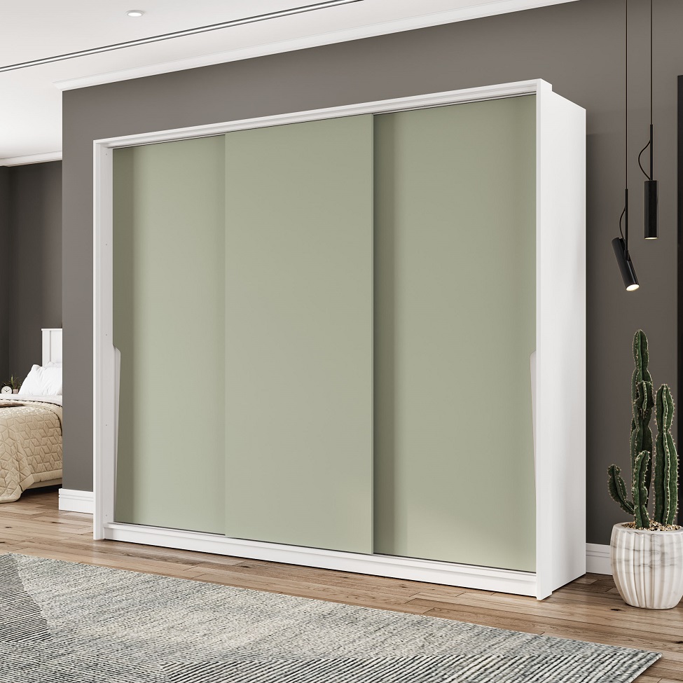 Guarda-Roupa Casal Porto 3 Portas 4 Gavetas Branco e Verde