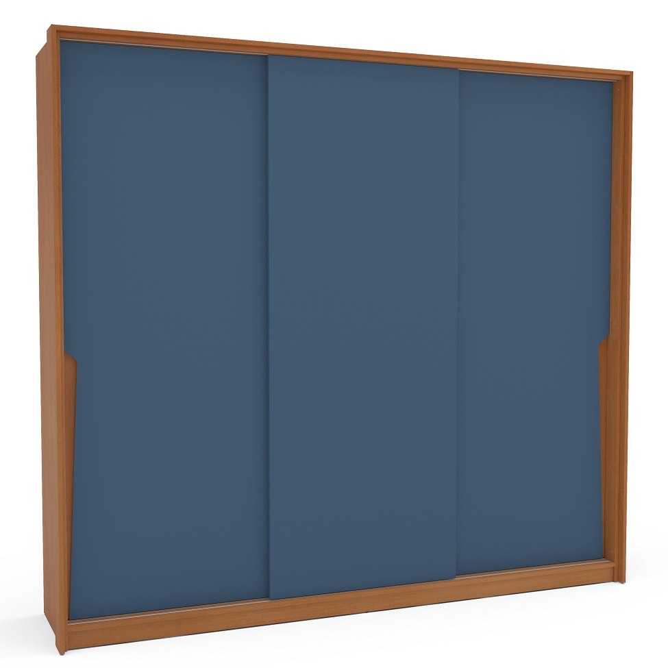 Guarda-Roupa Casal Porto 3 Portas 4 Gavetas Freijó e Azul