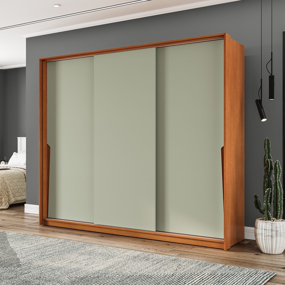 Guarda-Roupa Casal Porto 3 Portas 4 Gavetas Freijó e Verde