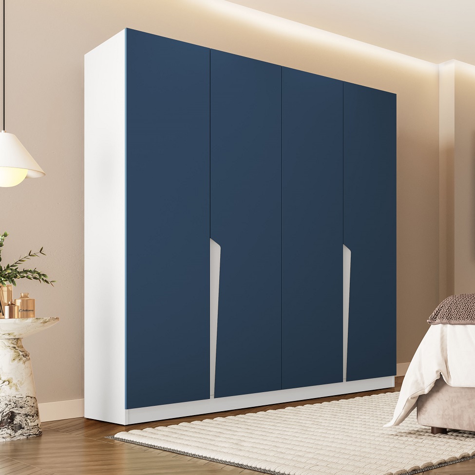 Guarda-Roupa Casal Porto 4 Portas 4 Gavetas Branco e Azul
