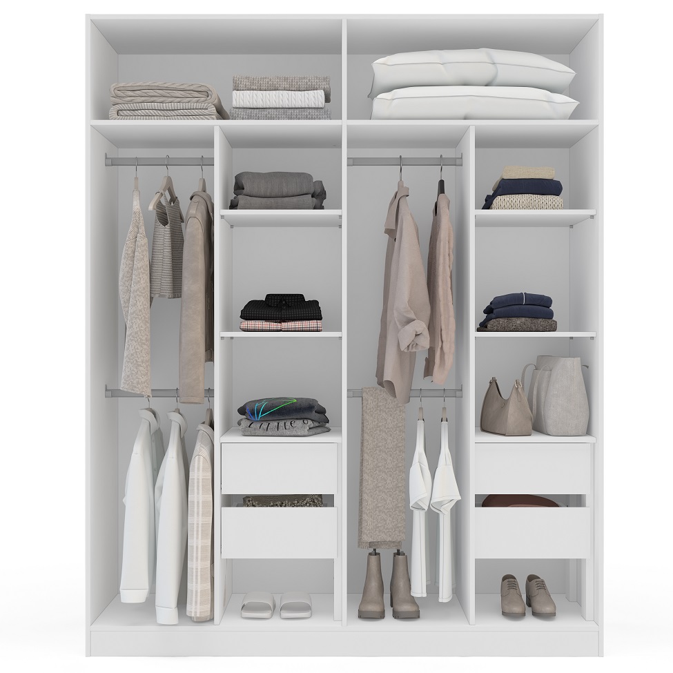 Guarda-Roupa Casal Porto 4 Portas 4 Gavetas Branco e Azul