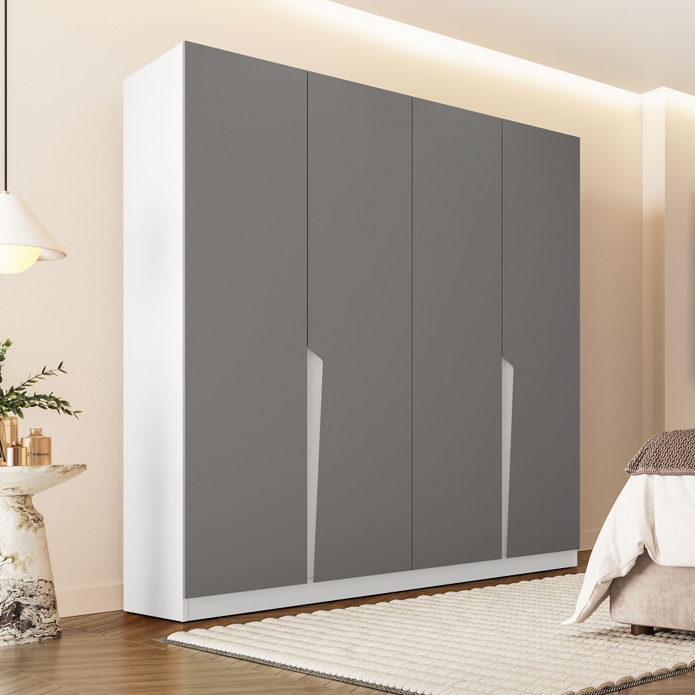 Guarda-Roupa Casal Porto 4 Portas 4 Gavetas Branco e Cinza