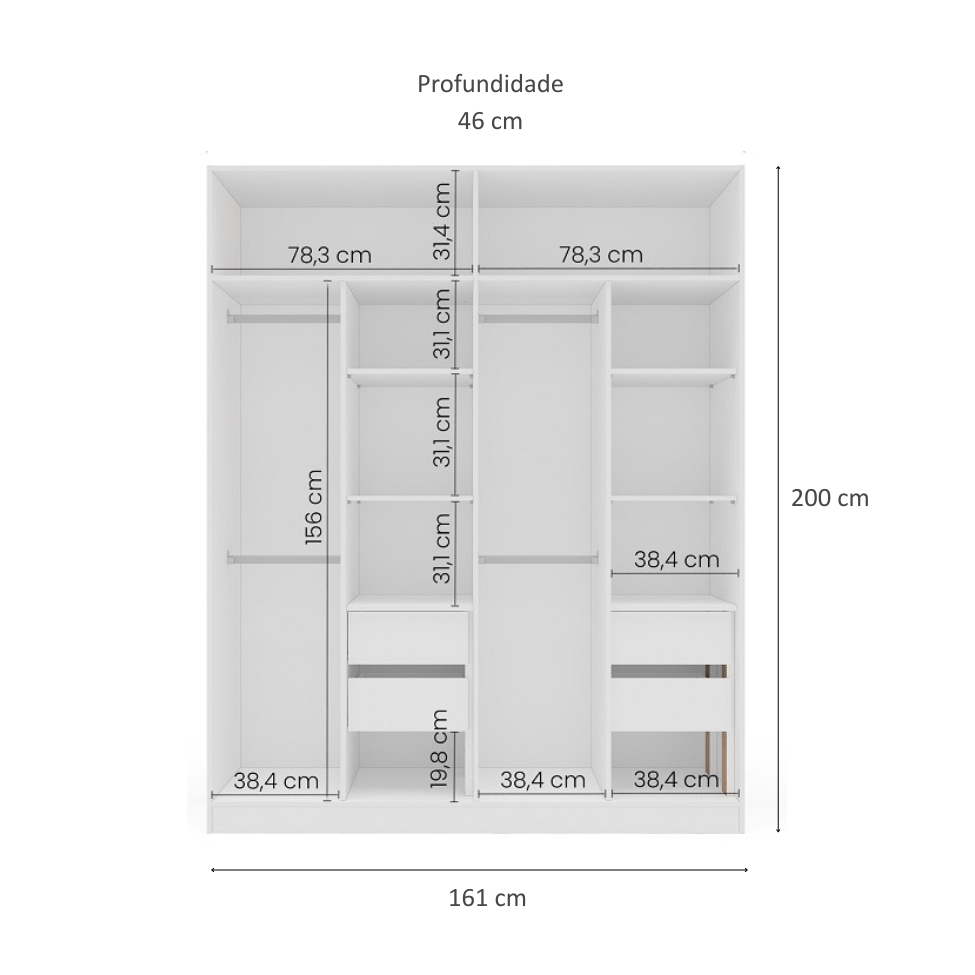 Guarda-Roupa Casal Porto 4 Portas 4 Gavetas Branco e Creme