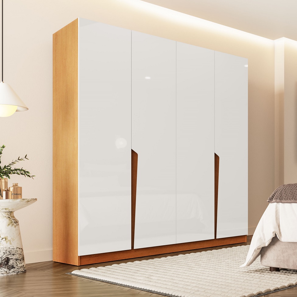 Guarda-Roupa Casal Porto 4 Portas 4 Gavetas Freijó e Branco