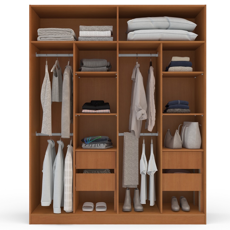 Guarda-Roupa Casal Porto 4 Portas 4 Gavetas Freijó e Branco