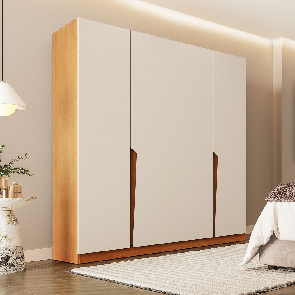 Guarda-Roupa Casal Porto 4 Portas 4 Gavetas Freijó e Creme