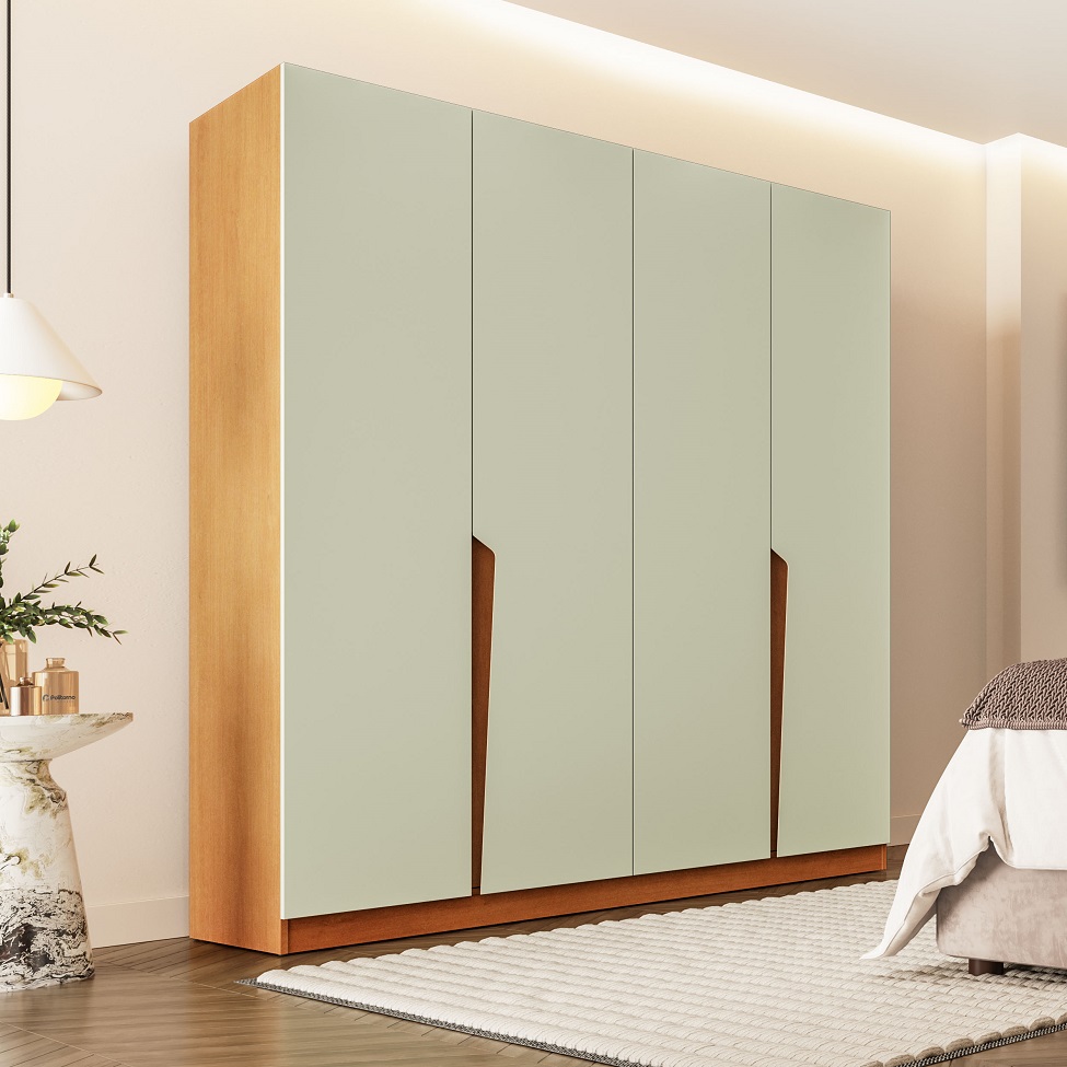 Guarda-Roupa Casal Porto 4 Portas 4 Gavetas Freijó e Verde