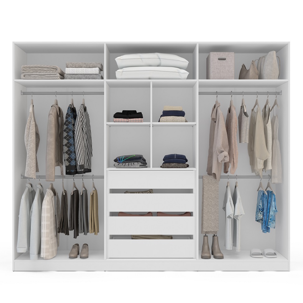 Guarda-Roupa Casal Porto 6 Portas 4 Gavetas Branco e Azul