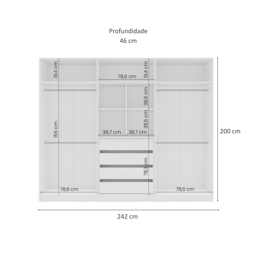 Guarda-Roupa Casal Porto 6 Portas 4 Gavetas Branco e Azul