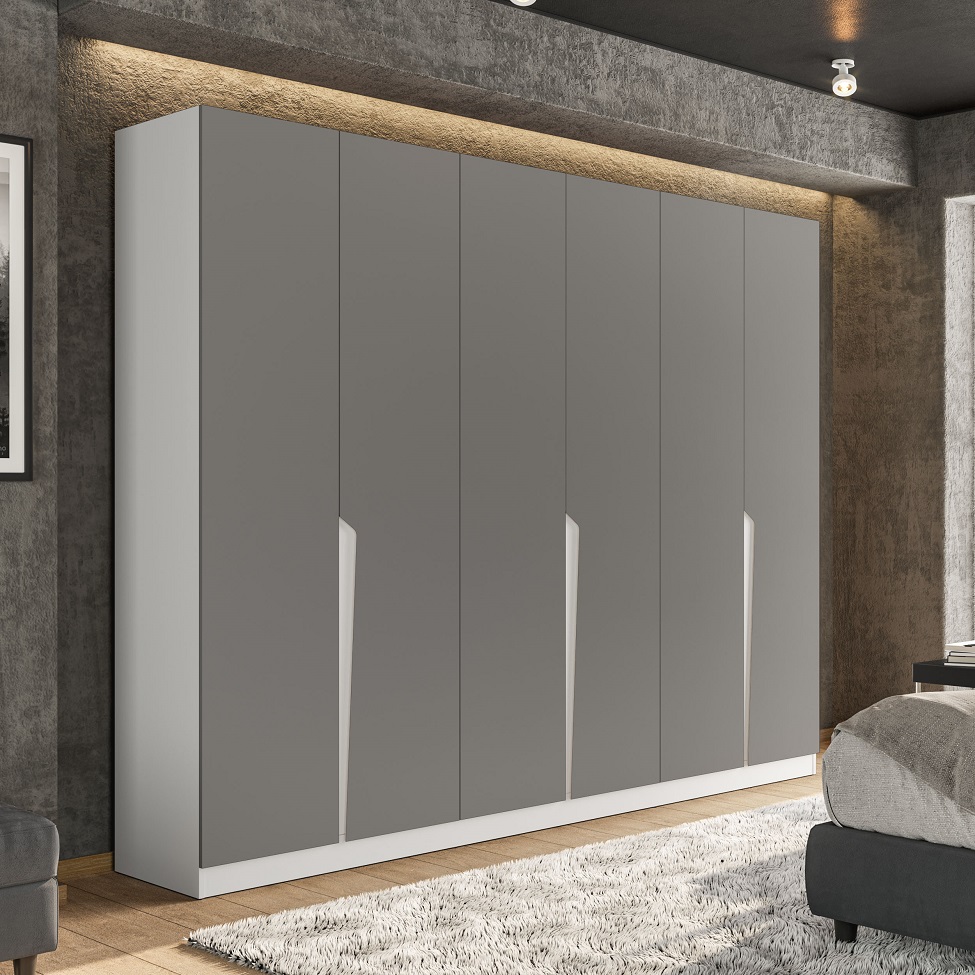 Guarda-Roupa Casal Porto 6 Portas 4 Gavetas Branco e Cinza