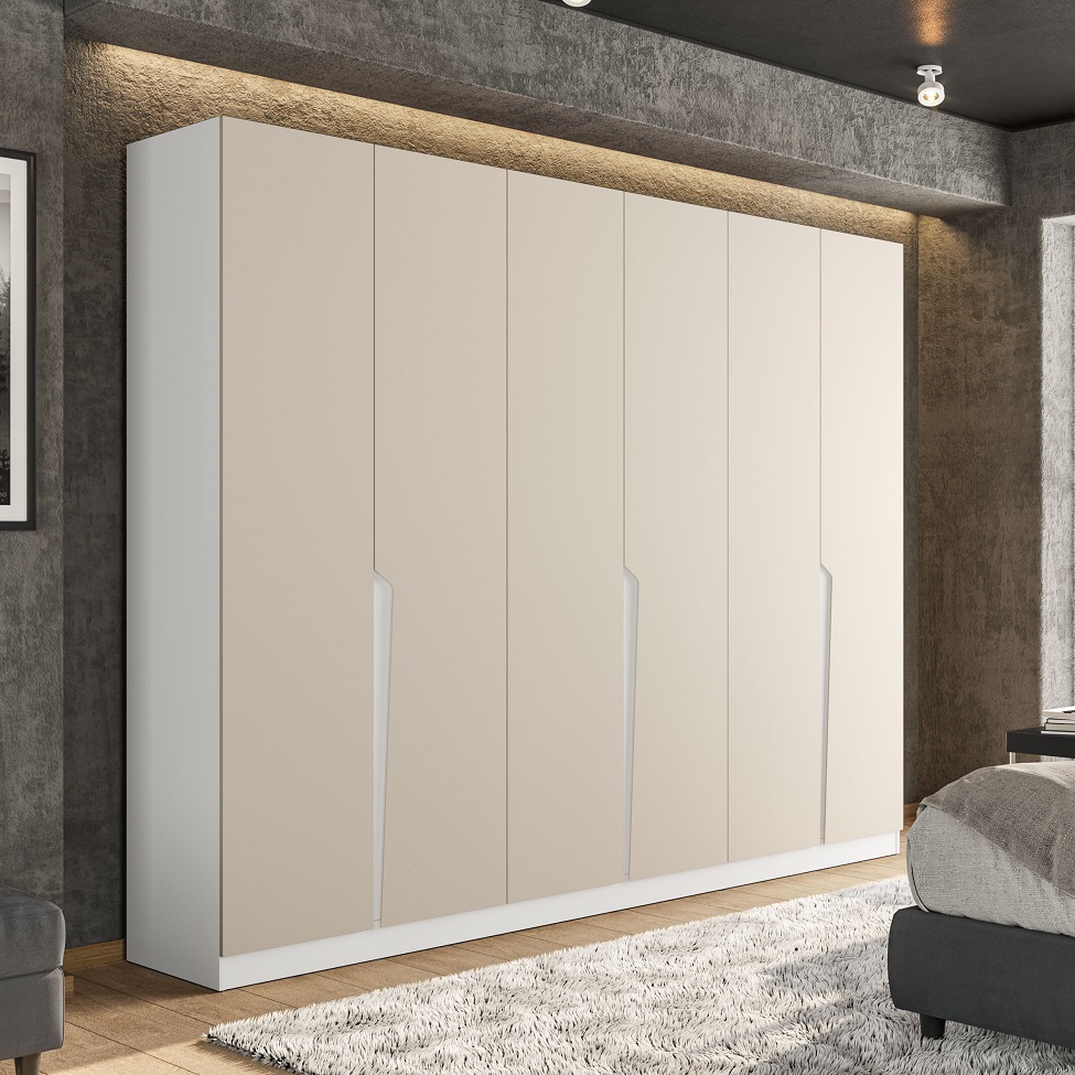 Guarda-Roupa Casal Porto 6 Portas 4 Gavetas Branco e Creme