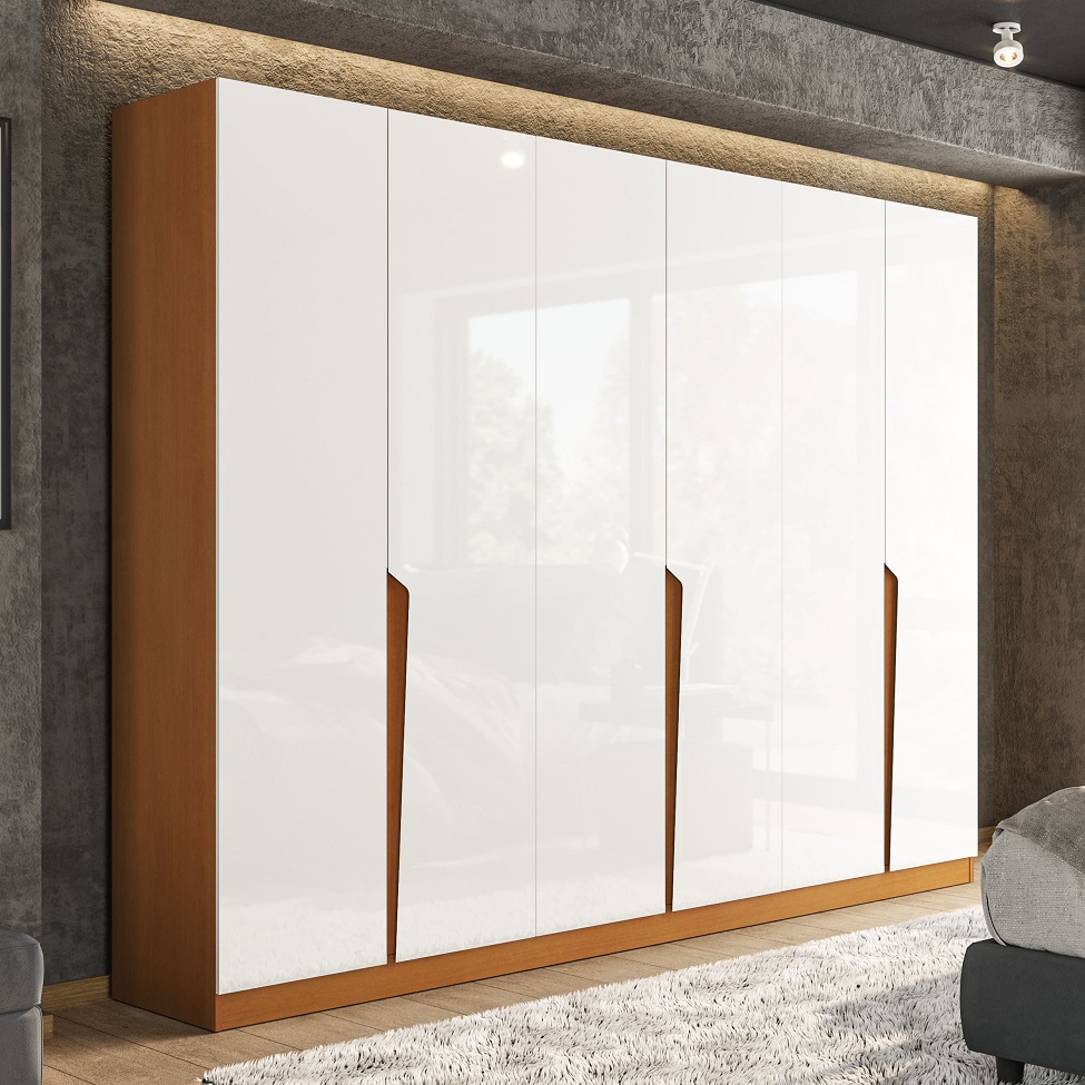 Guarda-Roupa Casal Porto 6 Portas 4 Gavetas Freijó e Branco