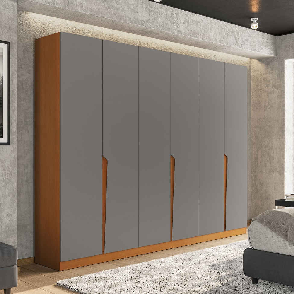 Guarda-Roupa Casal Porto 6 Portas 4 Gavetas Freijó e Cinza