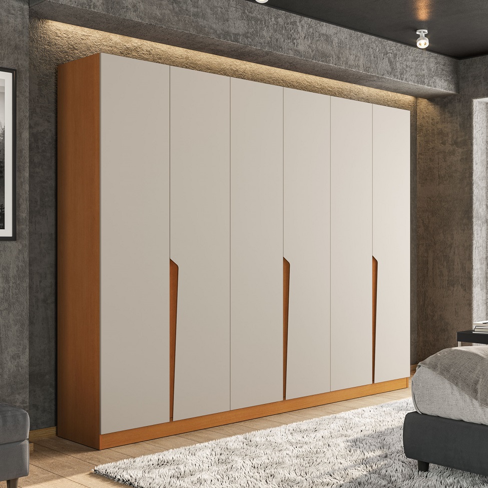 Guarda-Roupa Casal Porto 6 Portas 4 Gavetas Freijó e Creme