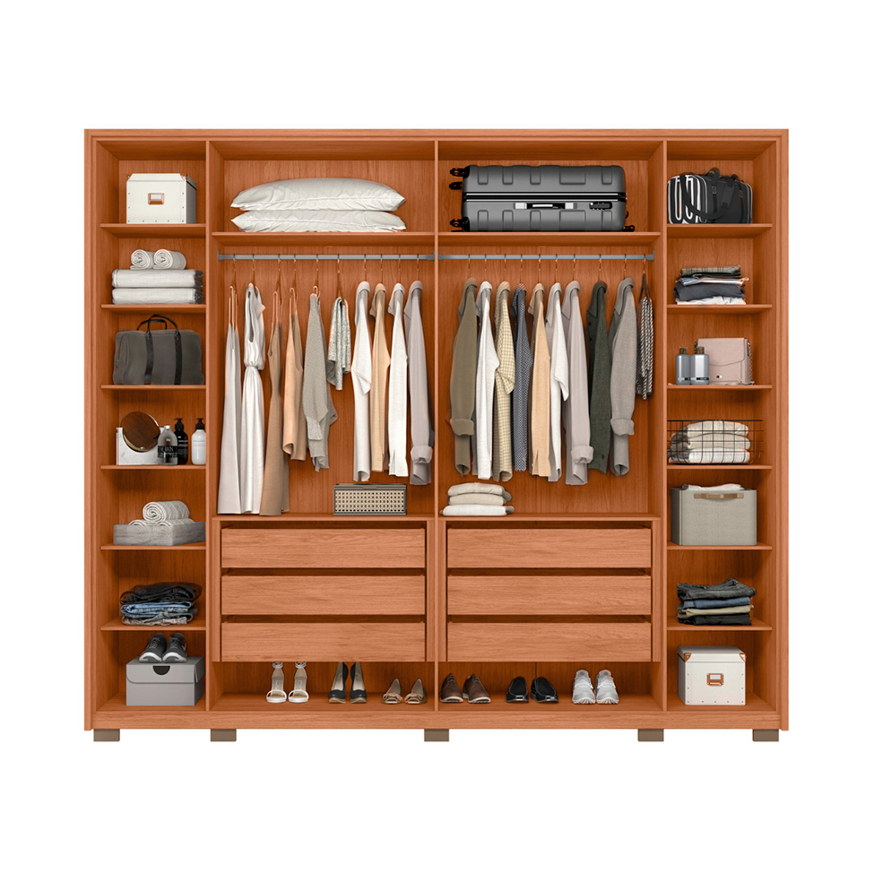 Guarda-Roupa Casal Poseidon Ripado 6 Portas 6 Gavetas Freijó e Off White