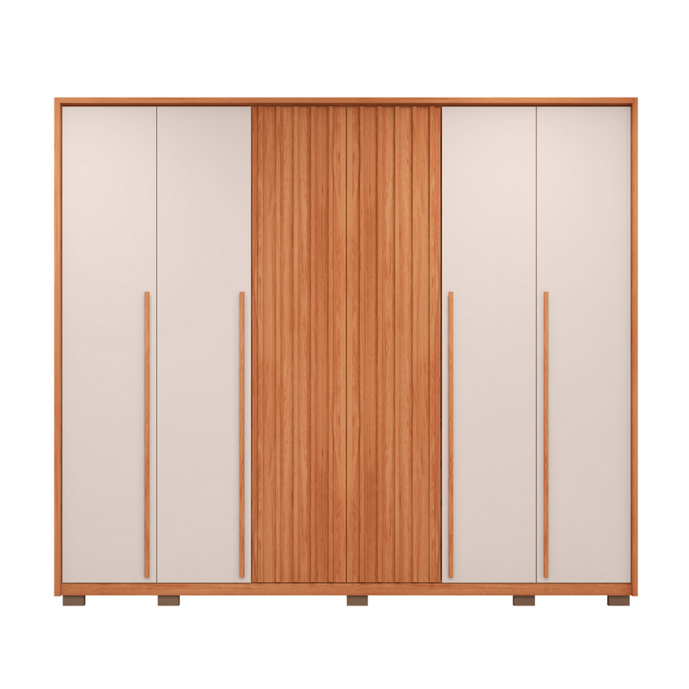 Guarda-Roupa Casal Poseidon Ripado 6 Portas 6 Gavetas Freijó e Off White