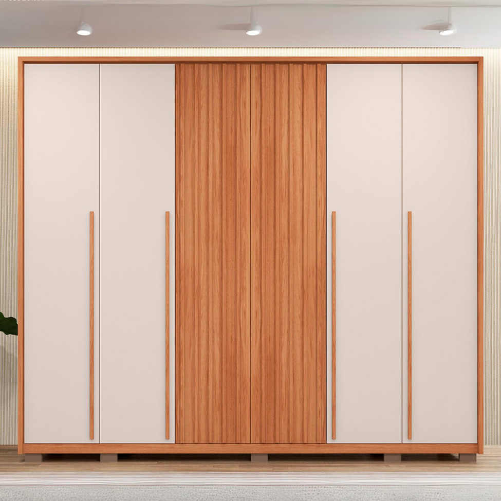 Guarda-Roupa Casal Poseidon Ripado 6 Portas 6 Gavetas Freijó e Off White