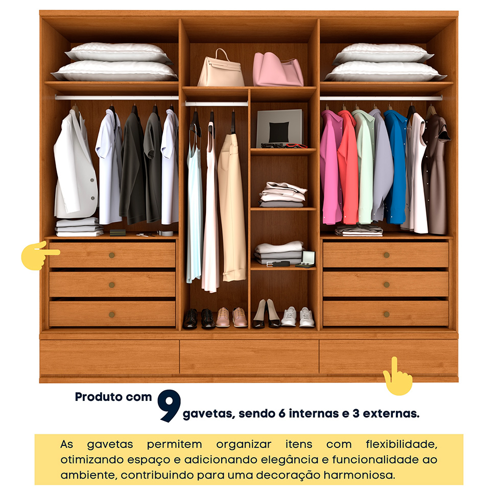 Guarda-Roupa Casal Positano 6 PT 9 GV Cinamomo