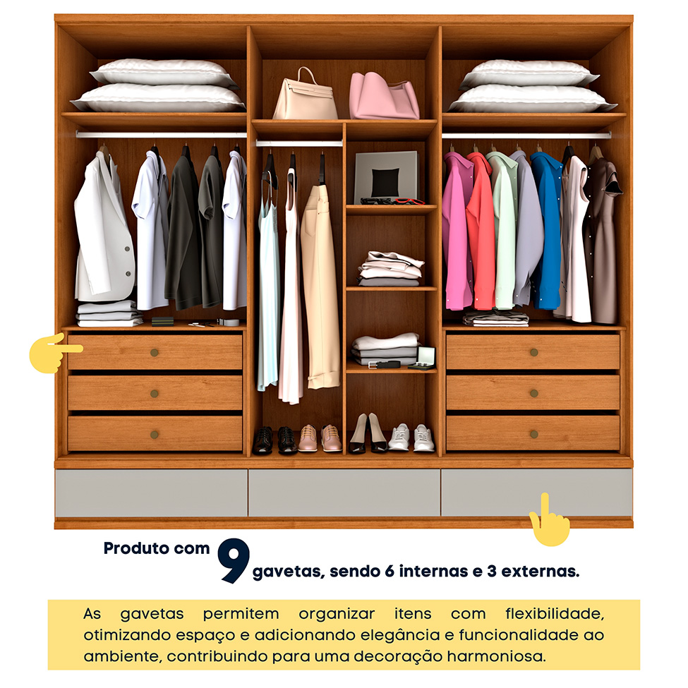Guarda-Roupa Casal Positano 6 Portas 9 Gavetas Cinamomo e Off White