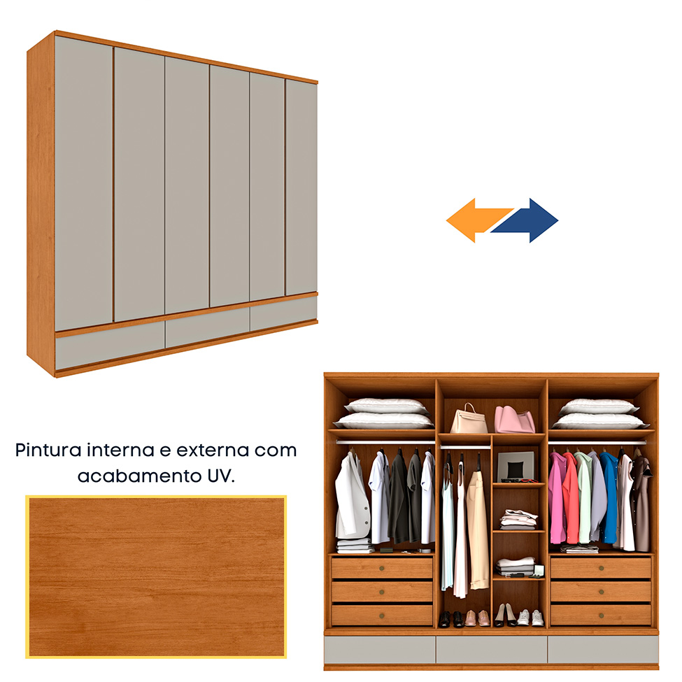 Guarda-Roupa Casal Positano 6 Portas 9 Gavetas Cinamomo e Off White