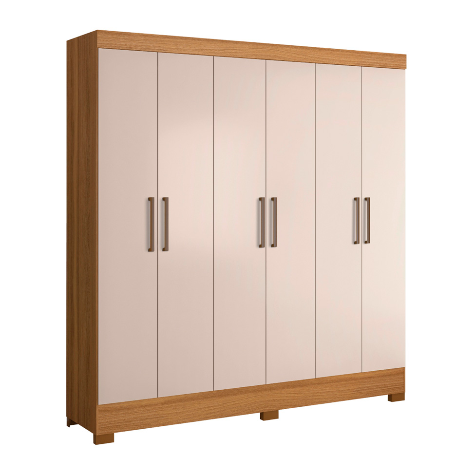 Guarda-Roupa Casal Prático 6 Portas 3 Gavetas Amêndoa e Off White
