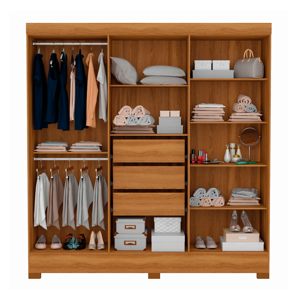 Guarda-Roupa Casal Prático 6 Portas 3 Gavetas Amêndoa e Off White