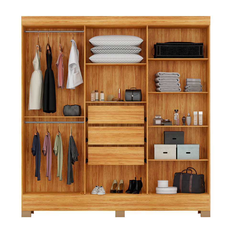 Guarda-Roupa Casal Prático 6 Portas 3 Gavetas Cinamon e Off White