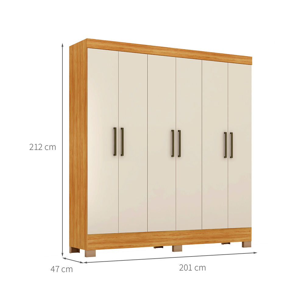 Guarda-Roupa Casal Prático 6 Portas 3 Gavetas Cinamon e Off White