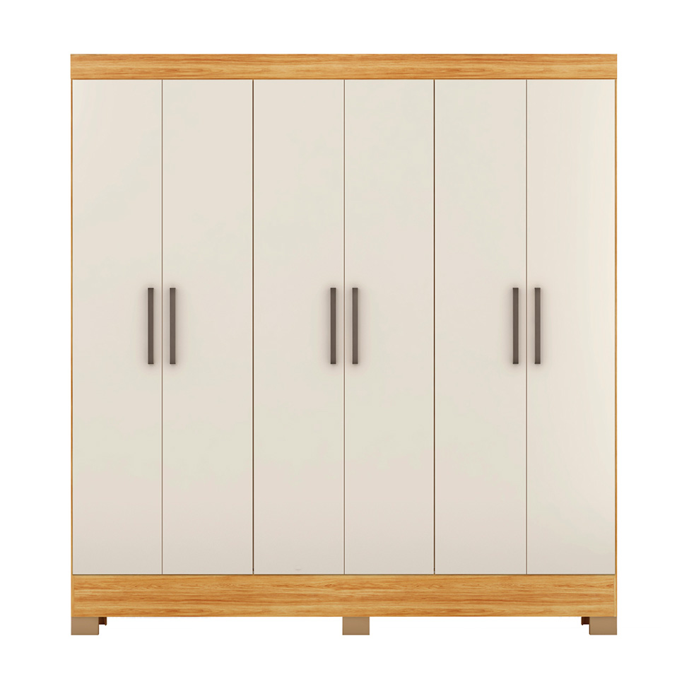 Guarda-Roupa Casal Prático 6 Portas 3 Gavetas Cinamon e Off White