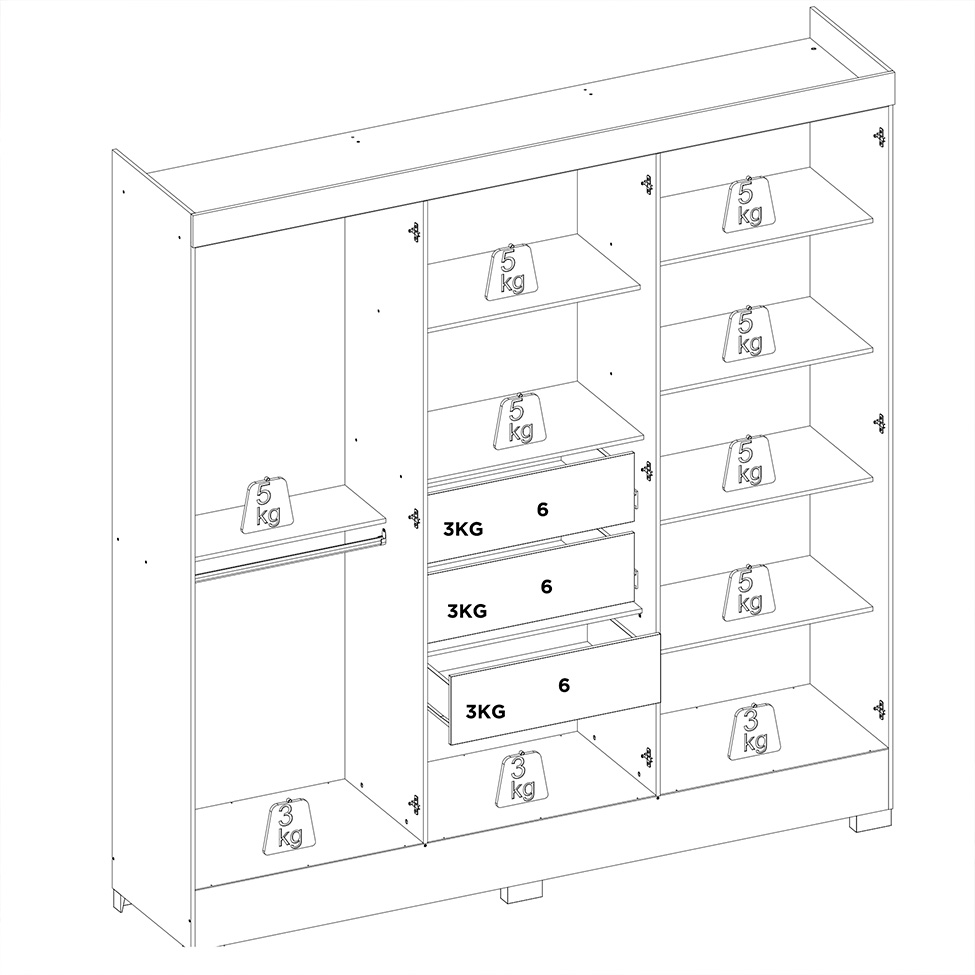 Guarda-Roupa Casal Prático 6 Portas 3 Gavetas Cinamon e Off White
