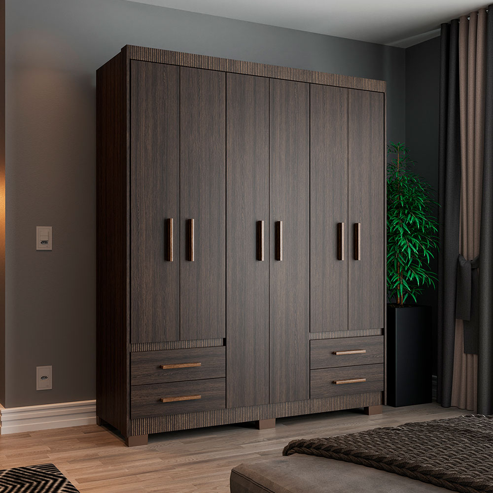 Guarda-Roupa Casal Primacy 6 Portas 4 Gavetas Capuccino Wood